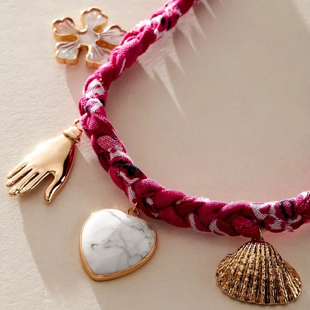 Free People Sky Charm Necklace Gold and Pink / Rose NEW $48! - Picture 2 of 3